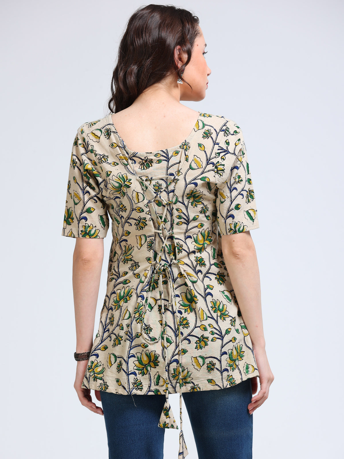 Kalaabam Indigo Ikat Peplum Cotton Top