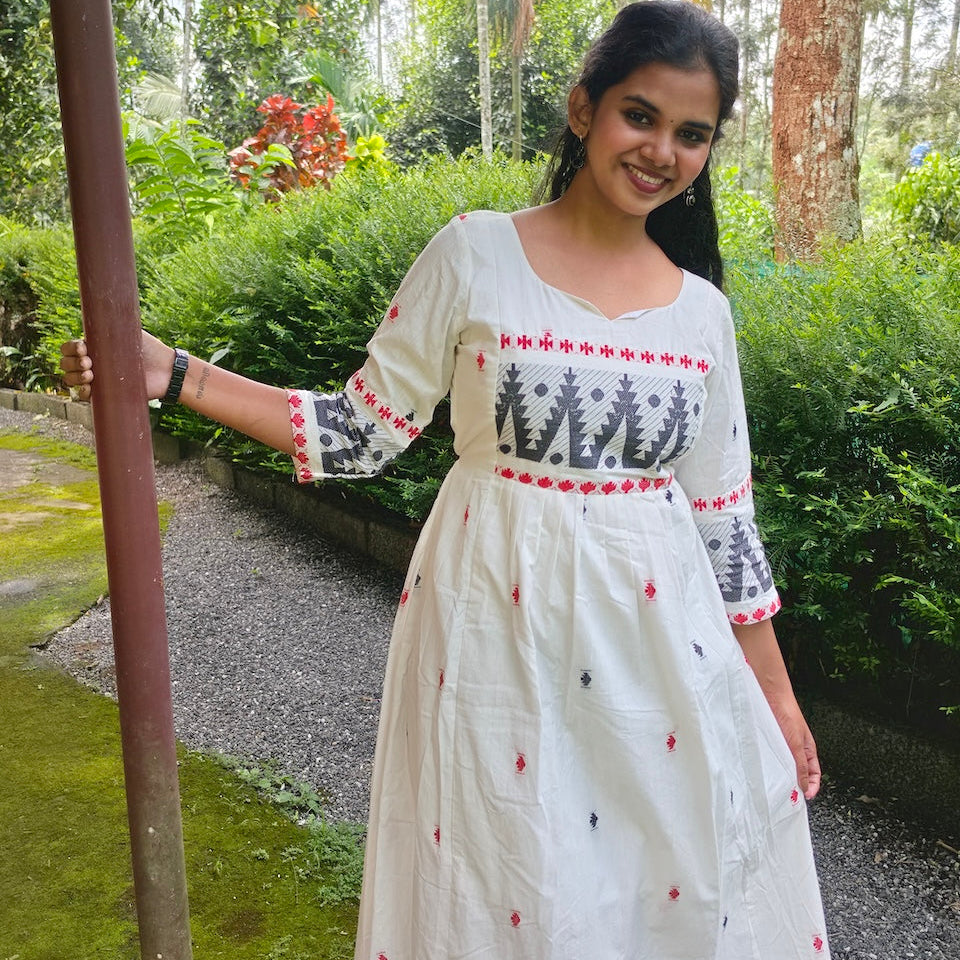 Kalaabam Off-White jamdani Flared Dress