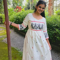 Kalaabam Off-White jamdani Flared Dress