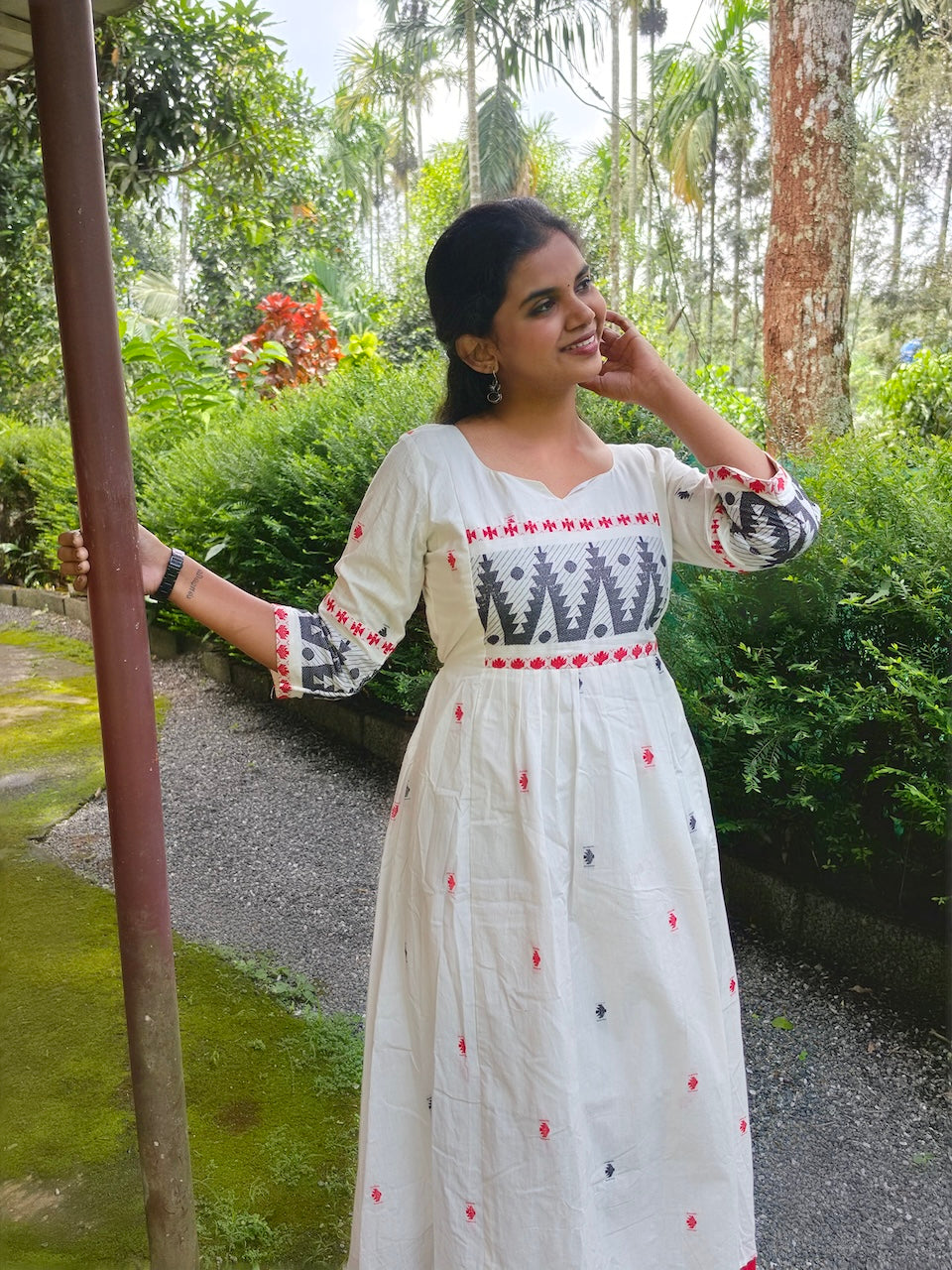 Kalaabam Off-White jamdani Flared Dress