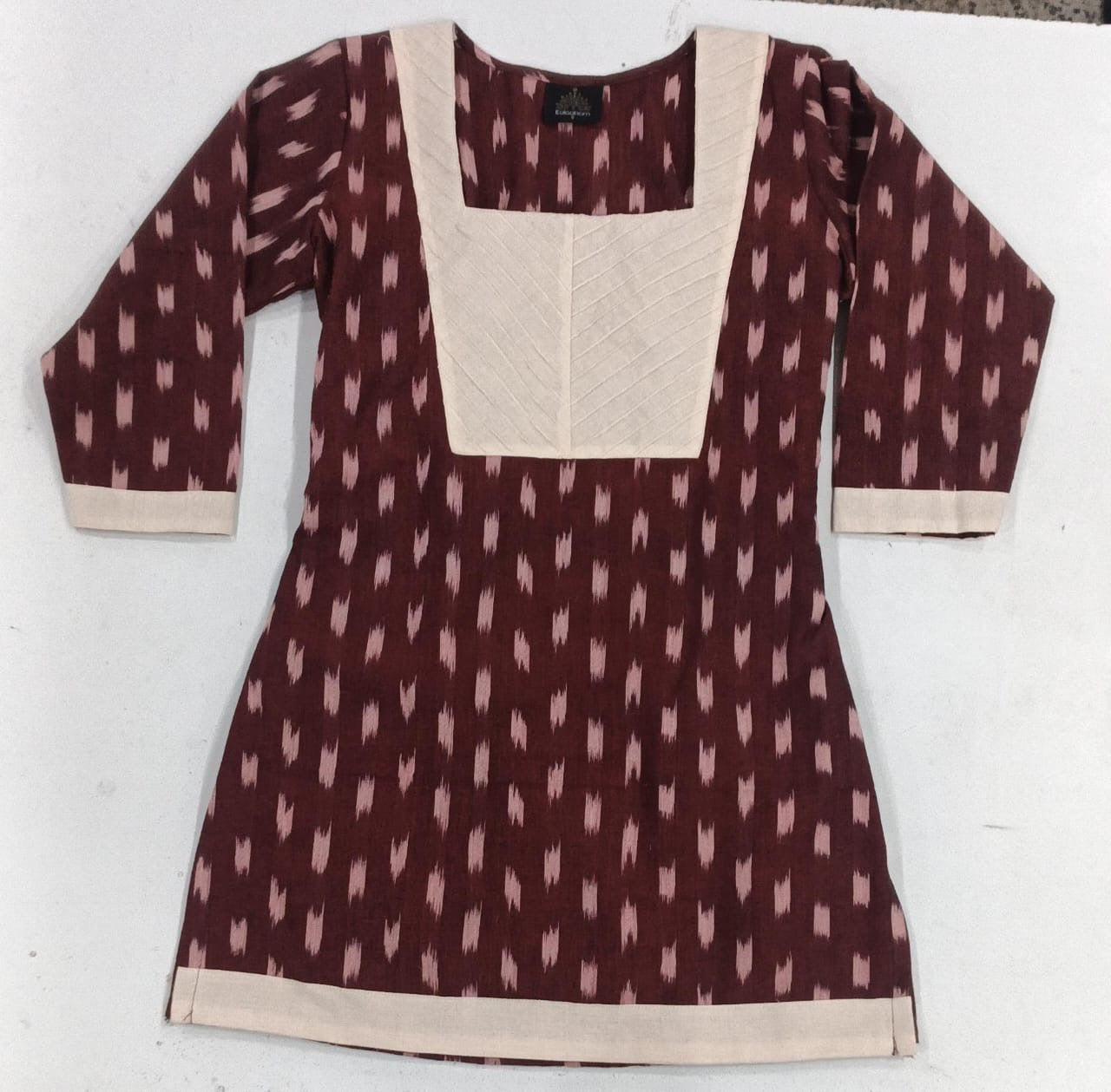 kalaabam Maroon Short Kurti with Ivory Cont Secondary image