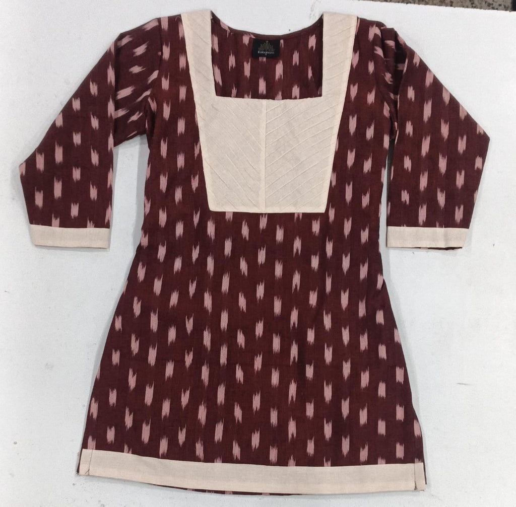 kalaabam Maroon Short Kurti with Ivory Cont