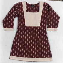 kalaabam Maroon Short Kurti with Ivory Cont