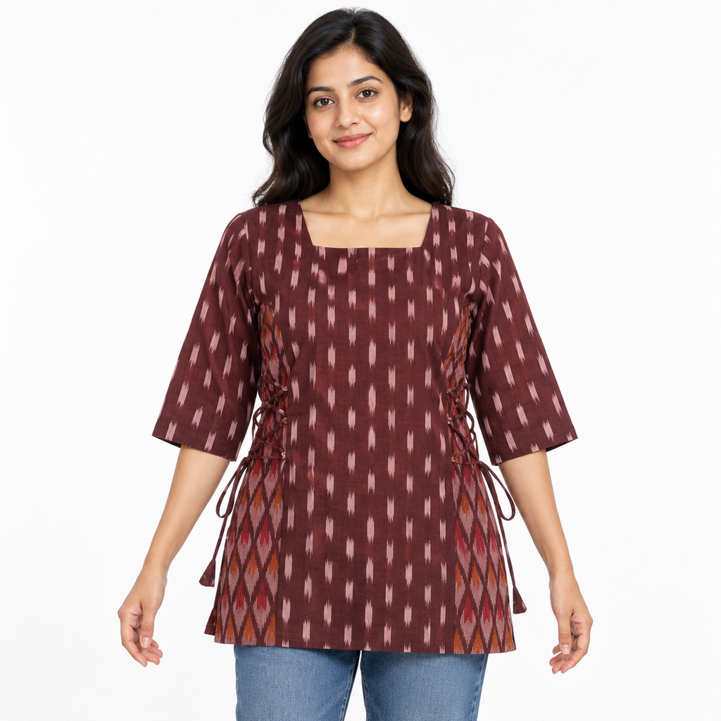 Kalaabam Maroon Tie-Side Short Kurti
