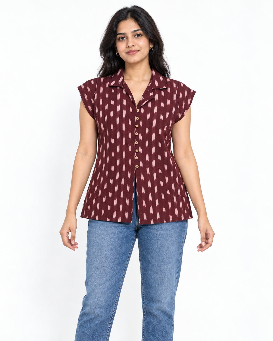 kalaabam Maroon Button-Down Short Top