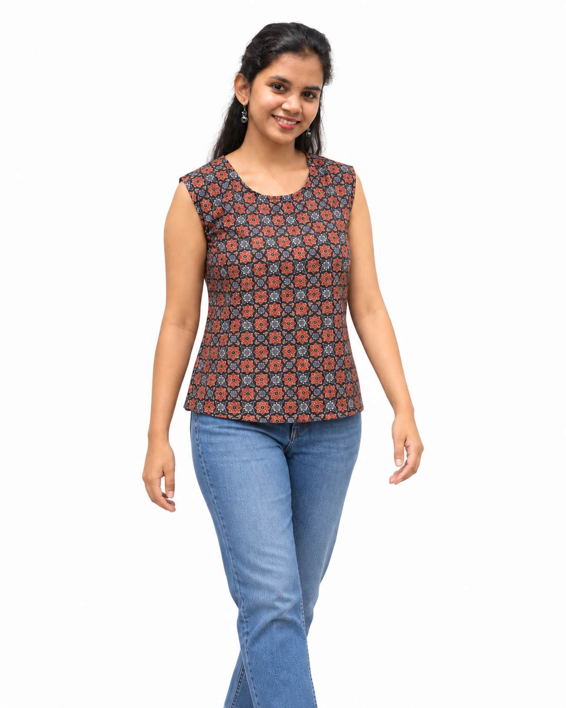 Kalaabam Charcoal Floral Print Sleeveless Short Top