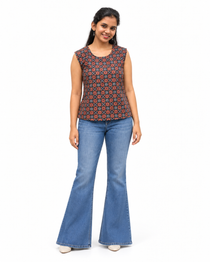 Kalaabam Charcoal Floral Print Sleeveless Short Top