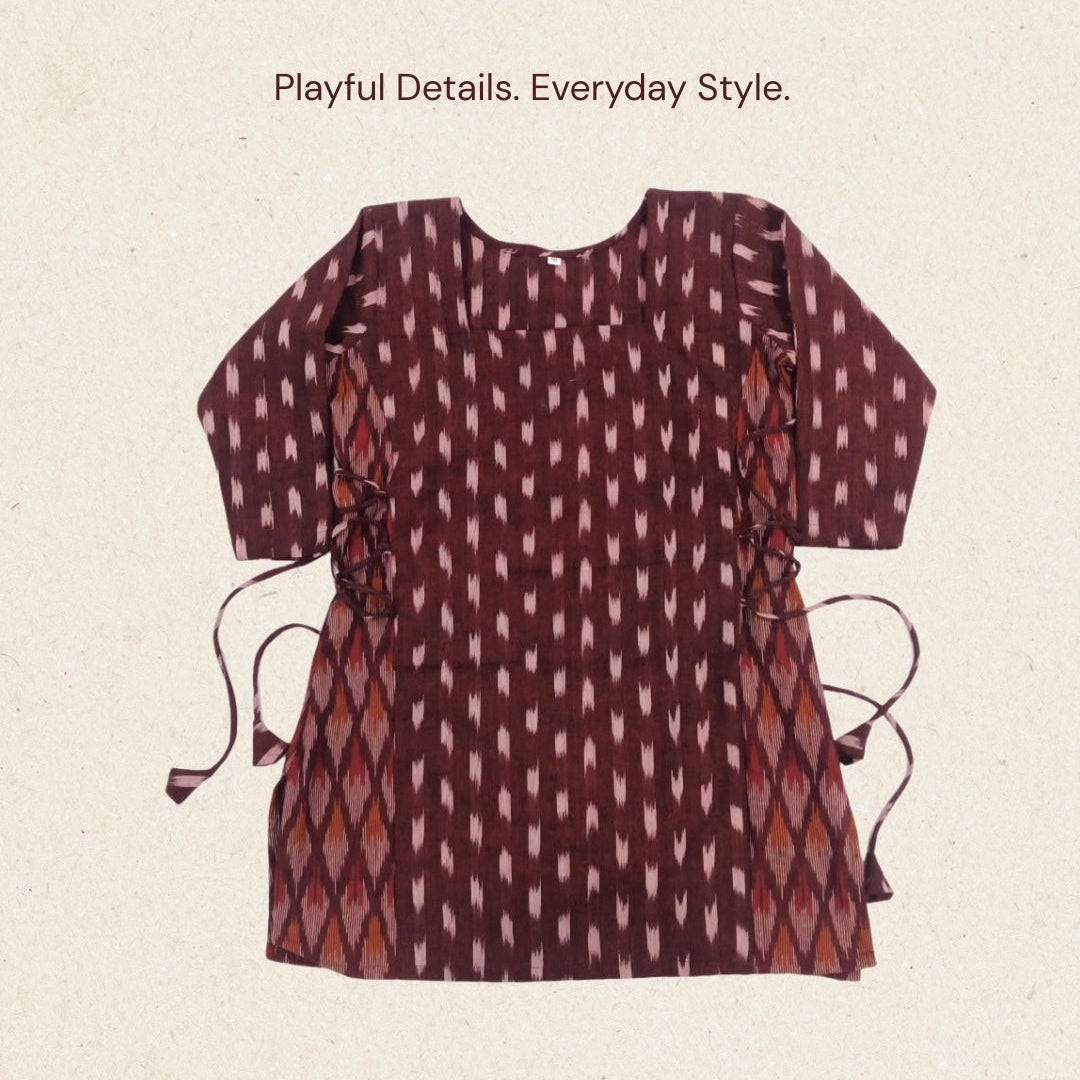 Kalaabam Maroon Tie-Side Short Kurti