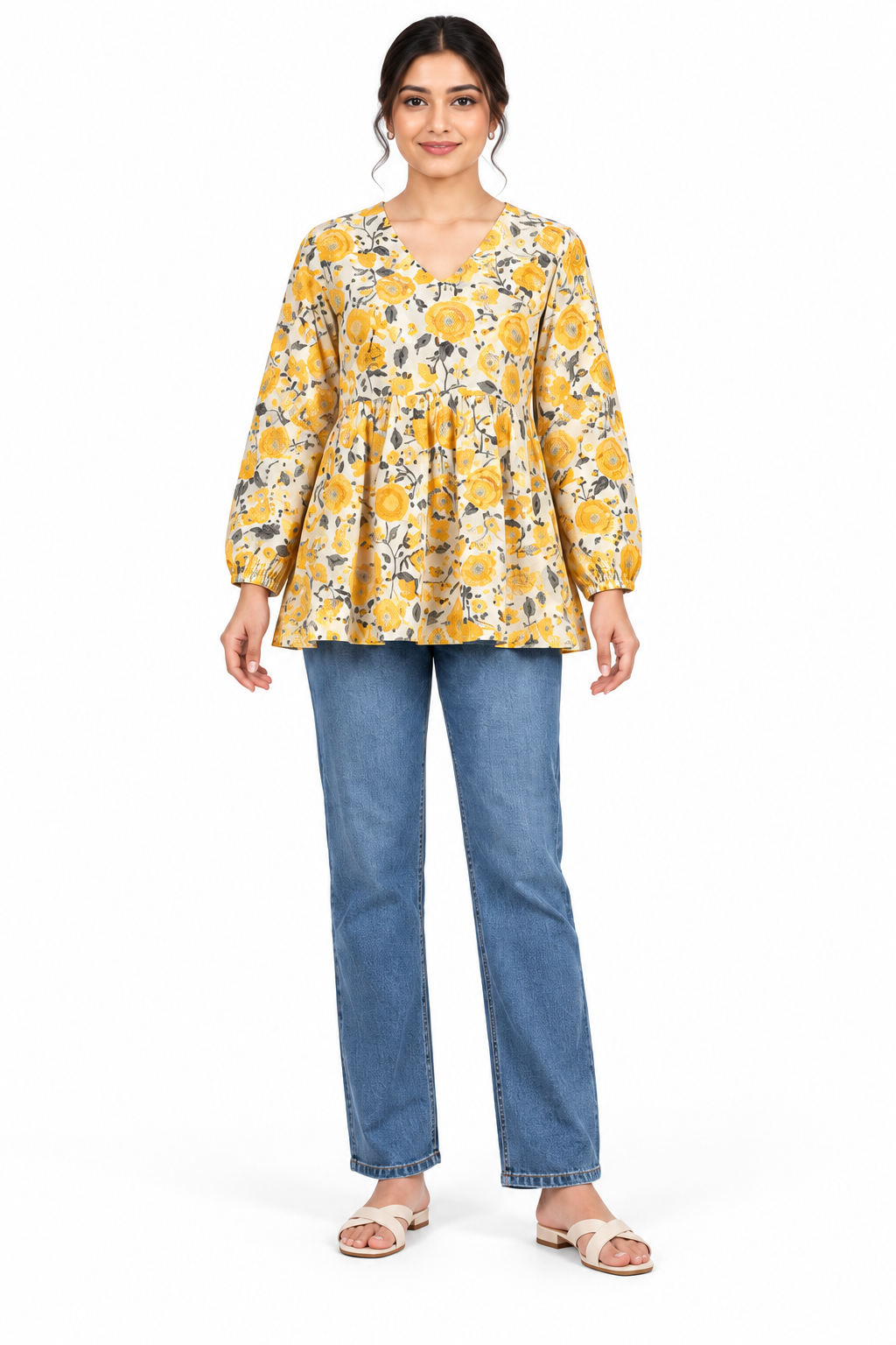 Kalaabam Marigold Bloom Peplum Top