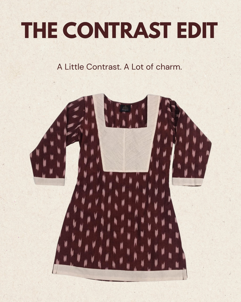 kalaabam Maroon Short Kurti with Ivory Cont