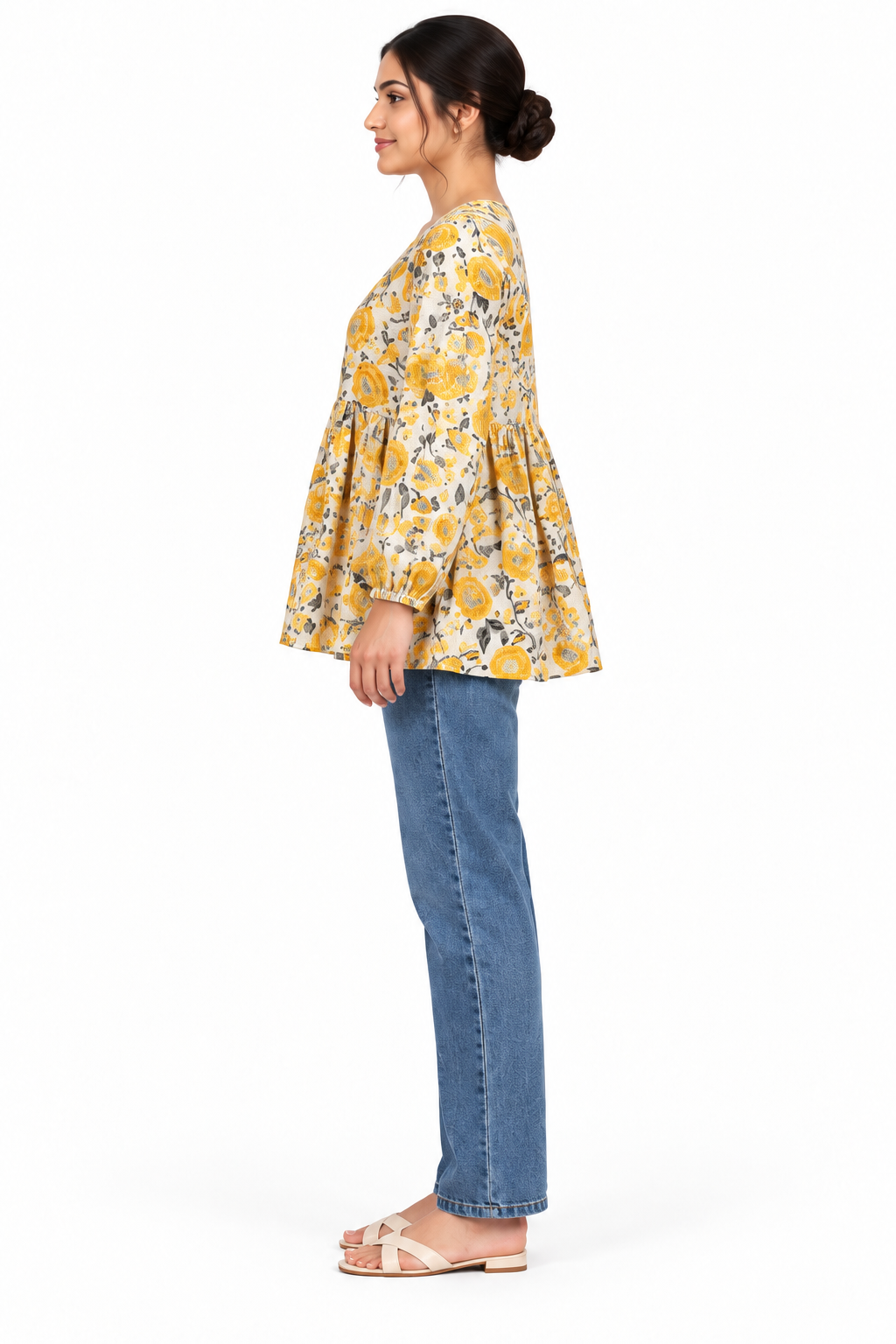 Kalaabam Marigold Bloom Peplum Top
