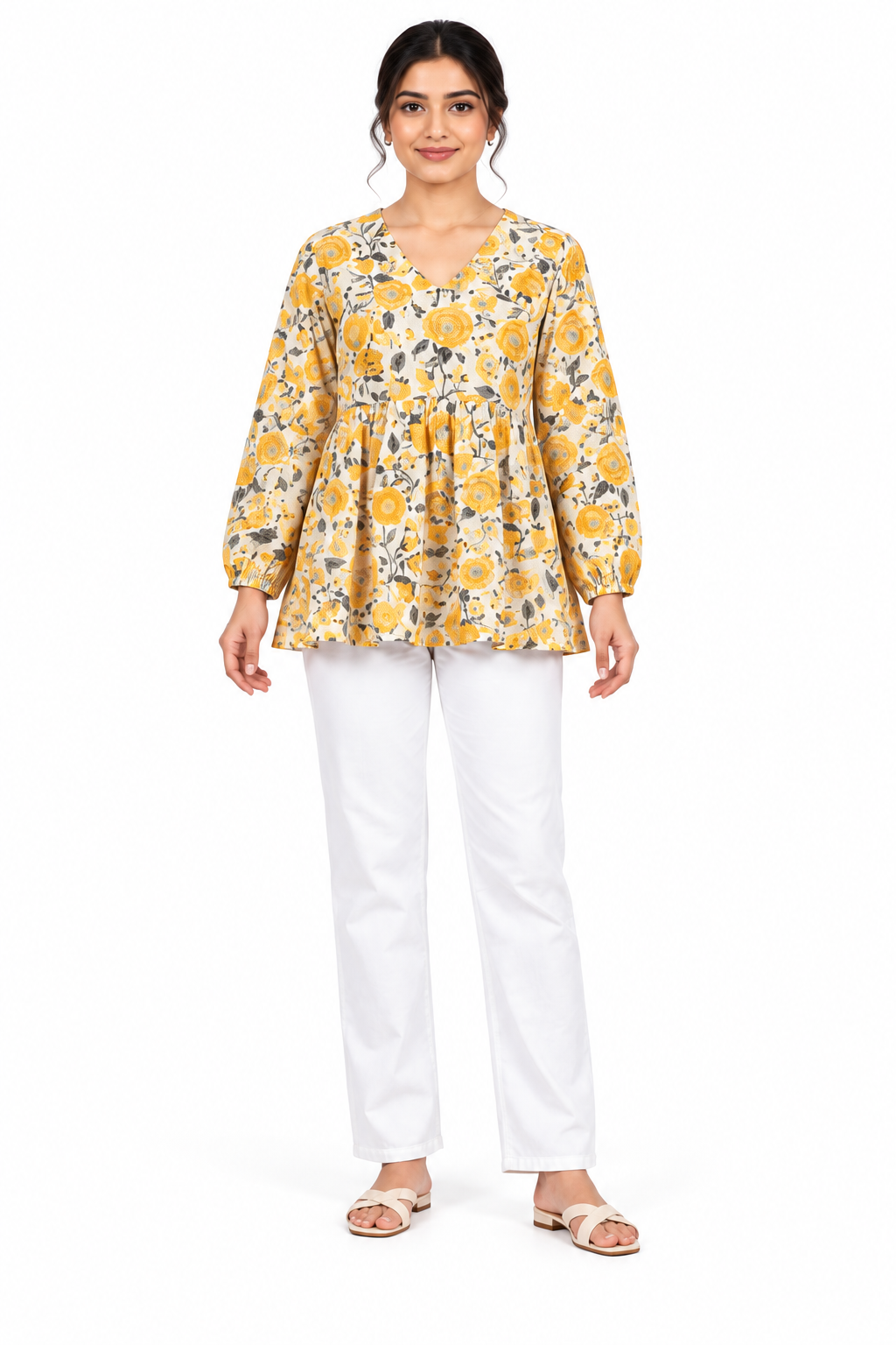 Kalaabam Marigold Bloom Peplum Top