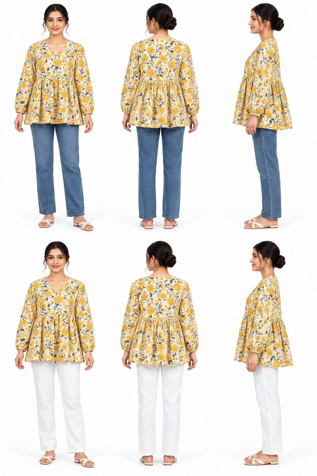 Kalaabam Marigold Bloom Peplum Top