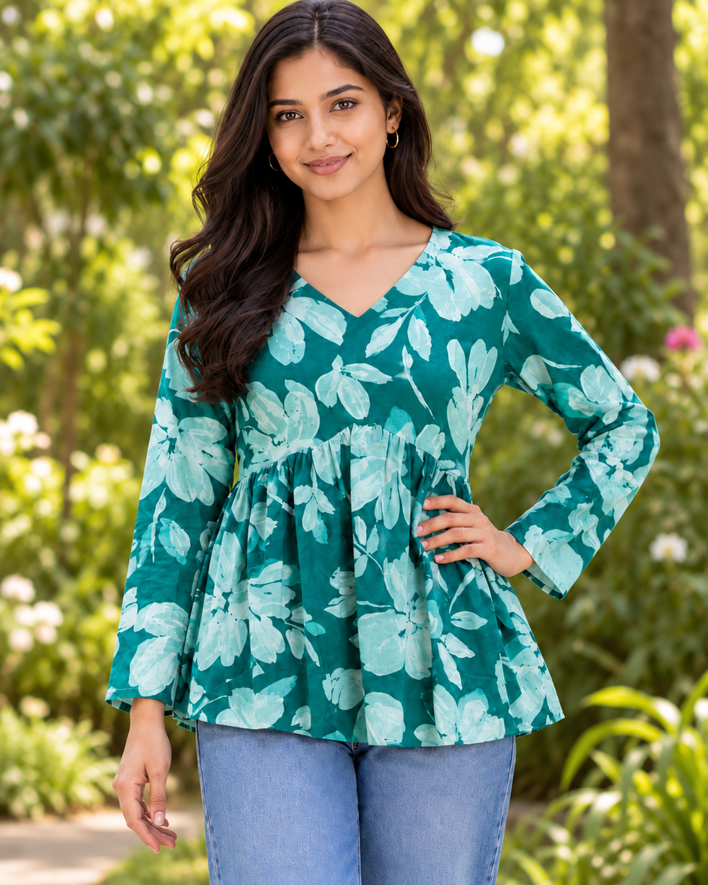 Kalaabam Teal Leaf Top