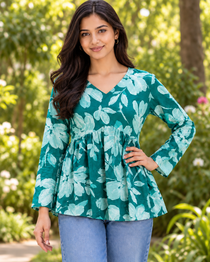 Kalaabam Teal Leaf Top