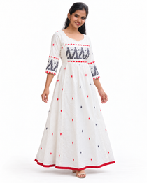 Kalaabam Off-White jamdani Flared Dress