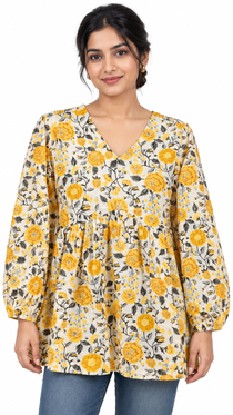 Kalaabam Marigold Bloom Peplum Top