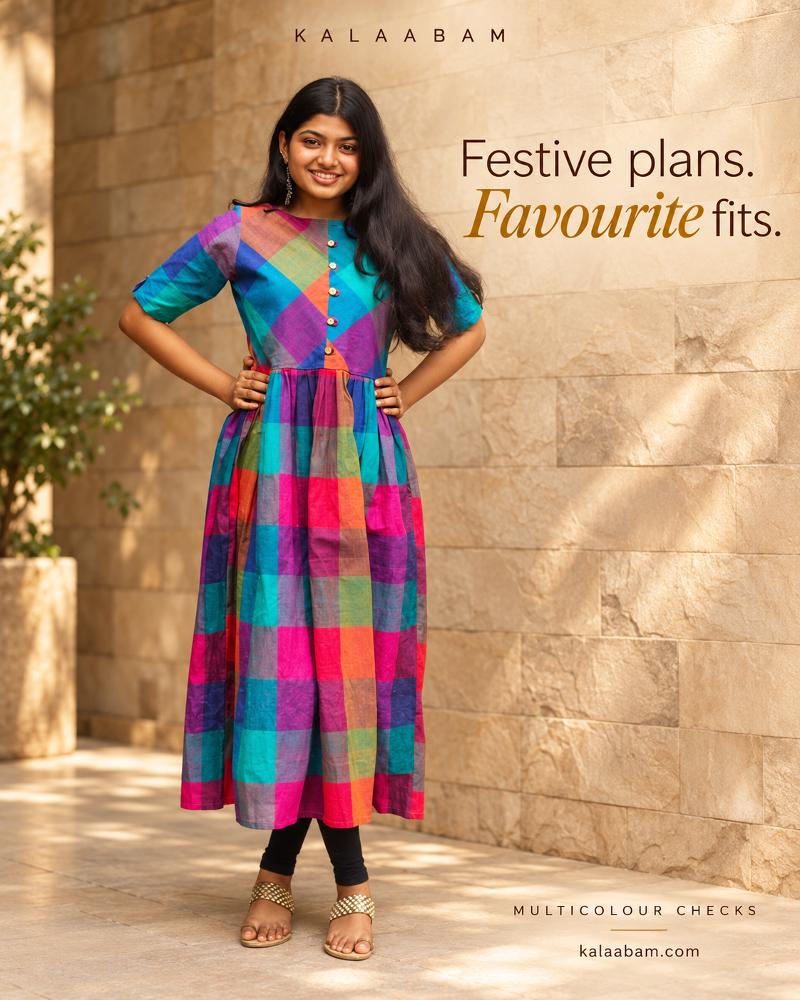 Kalaabam Signature MultiChecks Cotton Dress
