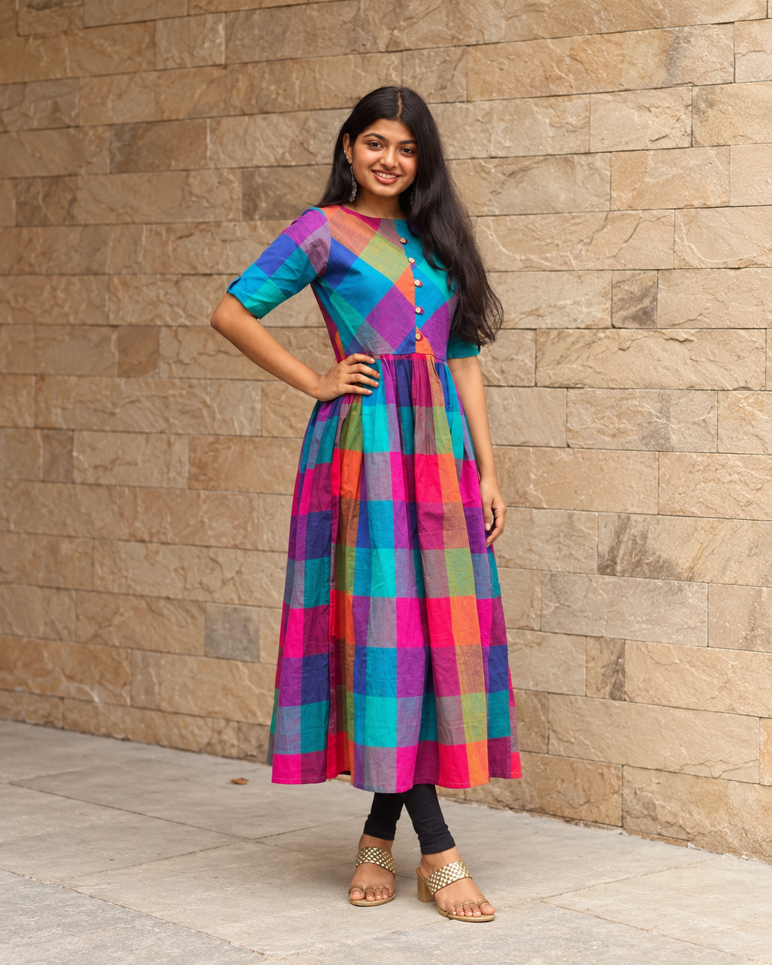 Kalaabam Signature MultiChecks Cotton Dress Secondary image