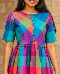 Kalaabam Signature MultiChecks Cotton Dress