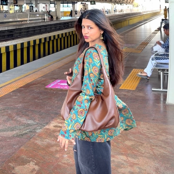 kalaabam Teal Floral Peplum Short Top Main image