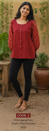 kalaabam Red ikkat Shirt Top
