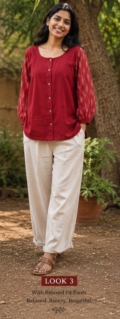 kalaabam Red ikkat Shirt Top