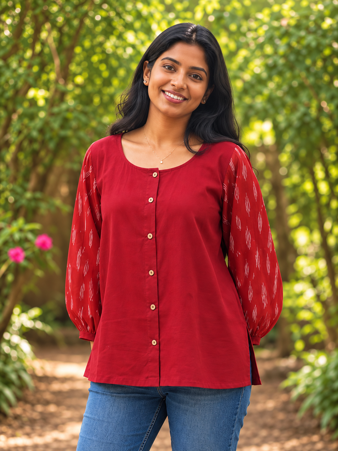 kalaabam Red ikkat Shirt Top