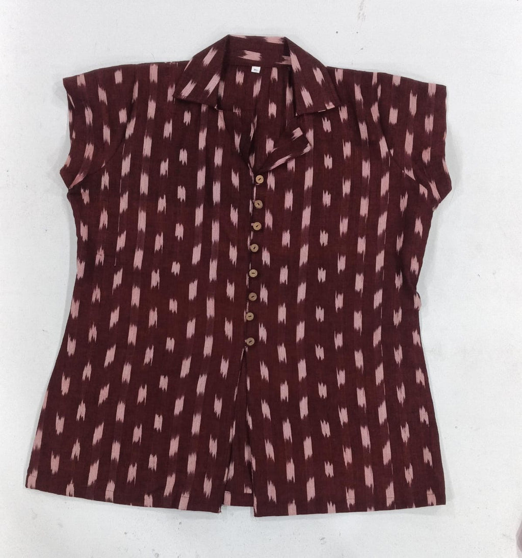 kalaabam Maroon Button-Down Short Top