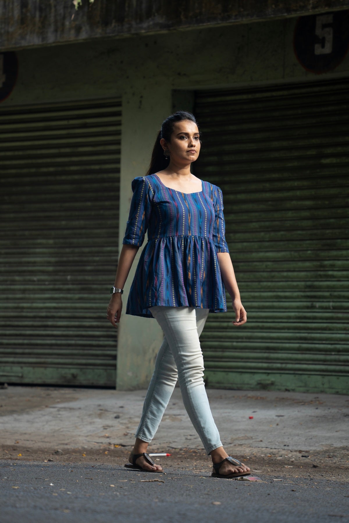 Kalaabam Indigo Ikat Peplum Cotton Top Secondary image