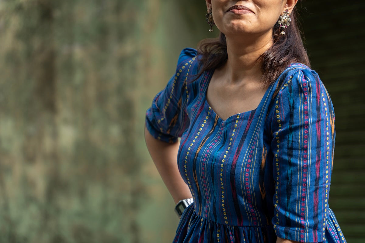 Kalaabam Indigo Ikat Peplum Cotton Top Main image