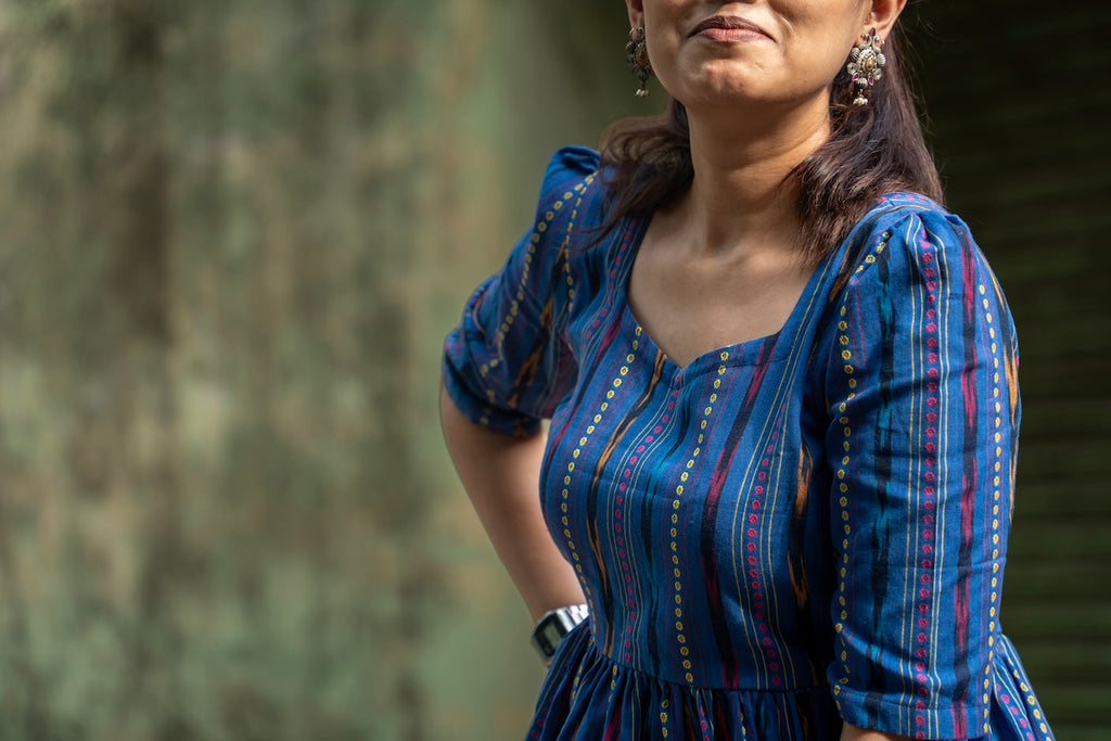 Kalaabam Indigo Ikat Peplum Cotton Top