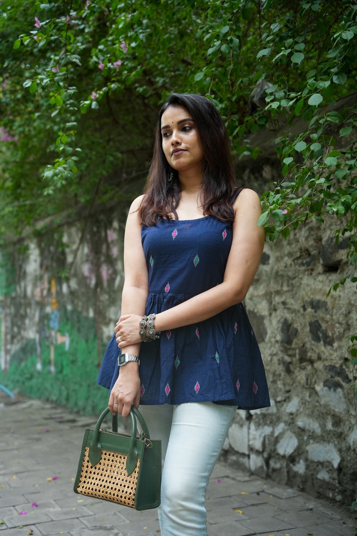 Kalaabam Midnight Blue Cotton Peplum Top
