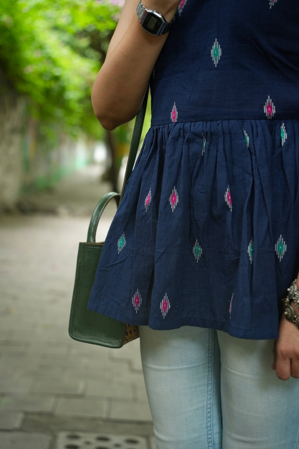 Kalaabam Midnight Blue Cotton Peplum Top