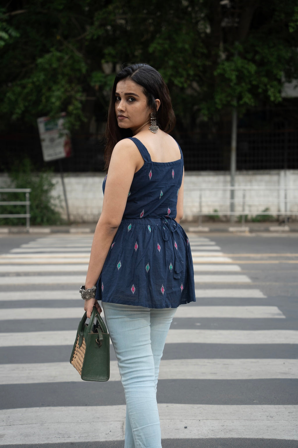 Kalaabam Midnight Blue Cotton Peplum Top
