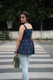 Kalaabam Midnight Blue Cotton Peplum Top
