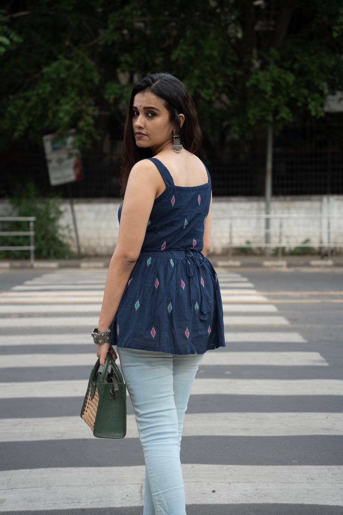 Kalaabam Midnight Blue Cotton Peplum Top