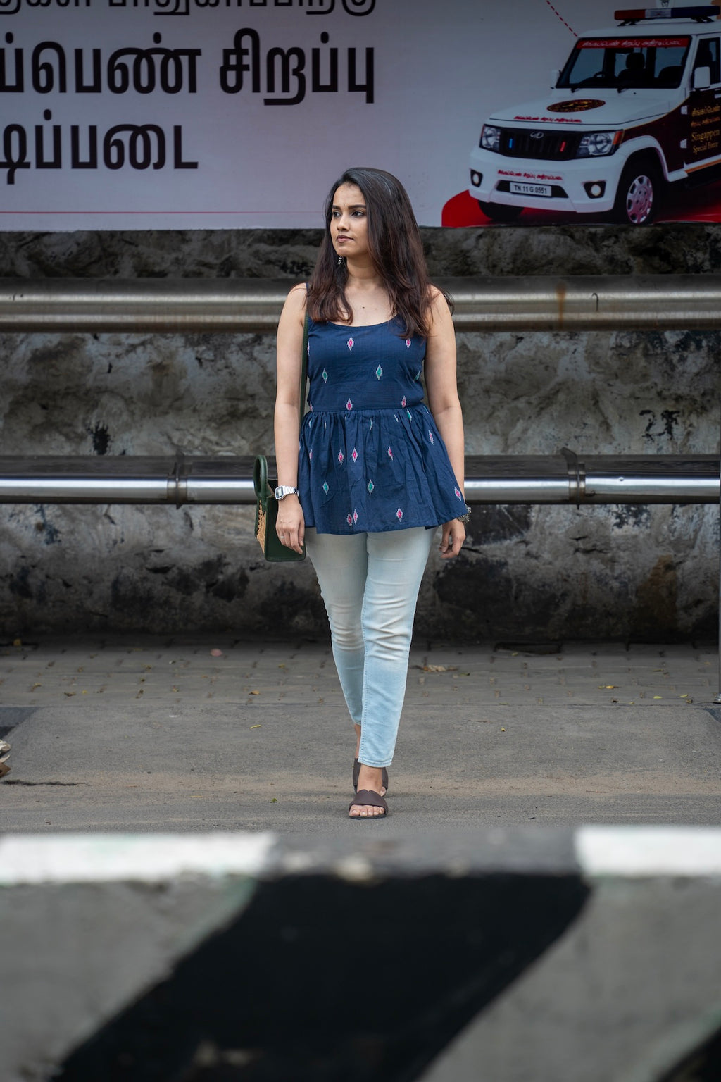 Kalaabam Midnight Blue Cotton Peplum Top