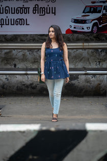 Kalaabam Midnight Blue Cotton Peplum Top