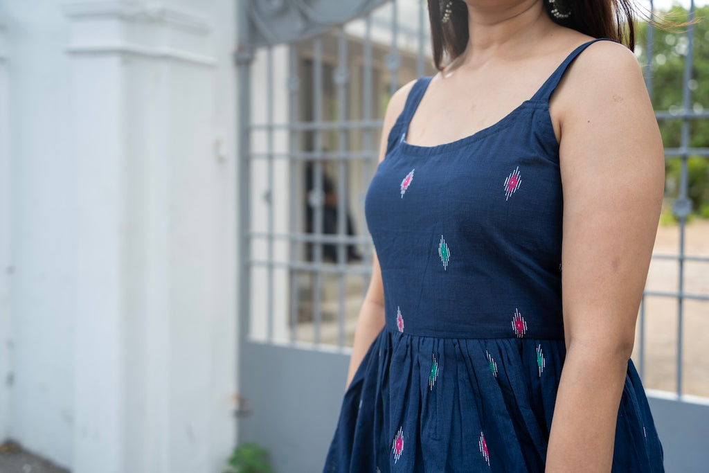 Kalaabam Midnight Blue Cotton Peplum Top