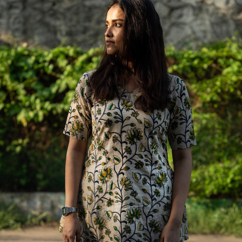 kalaabam floral cotton short top styled with dark blue pants