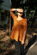 Kalaabam Ochre Ikat Cotton Short Top
