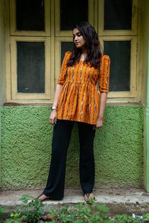 Kalaabam Ochre Ikat Cotton Short Top