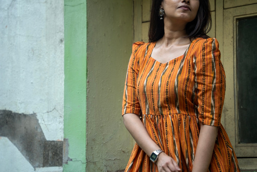 Kalaabam Ochre Ikat Cotton Short Top